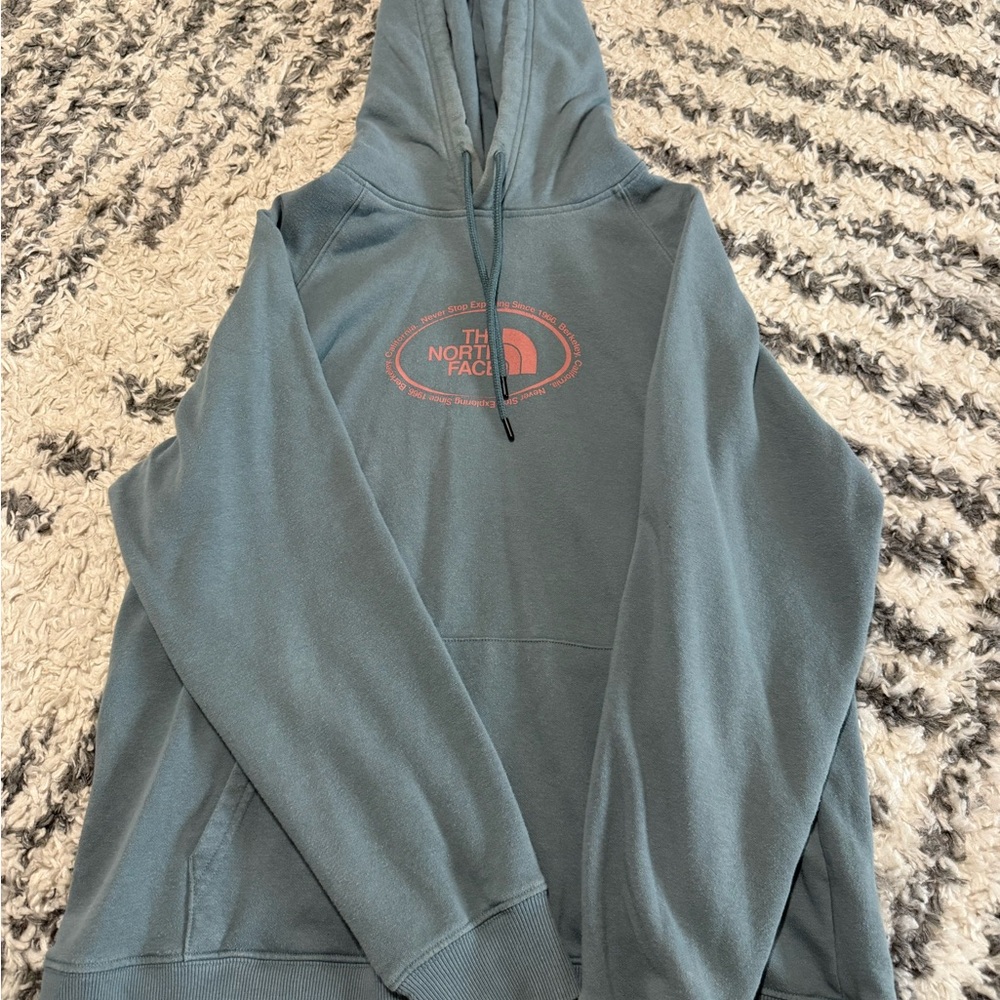 The North Face Women’s Teal Slate Green Hoodie with Coral Logo